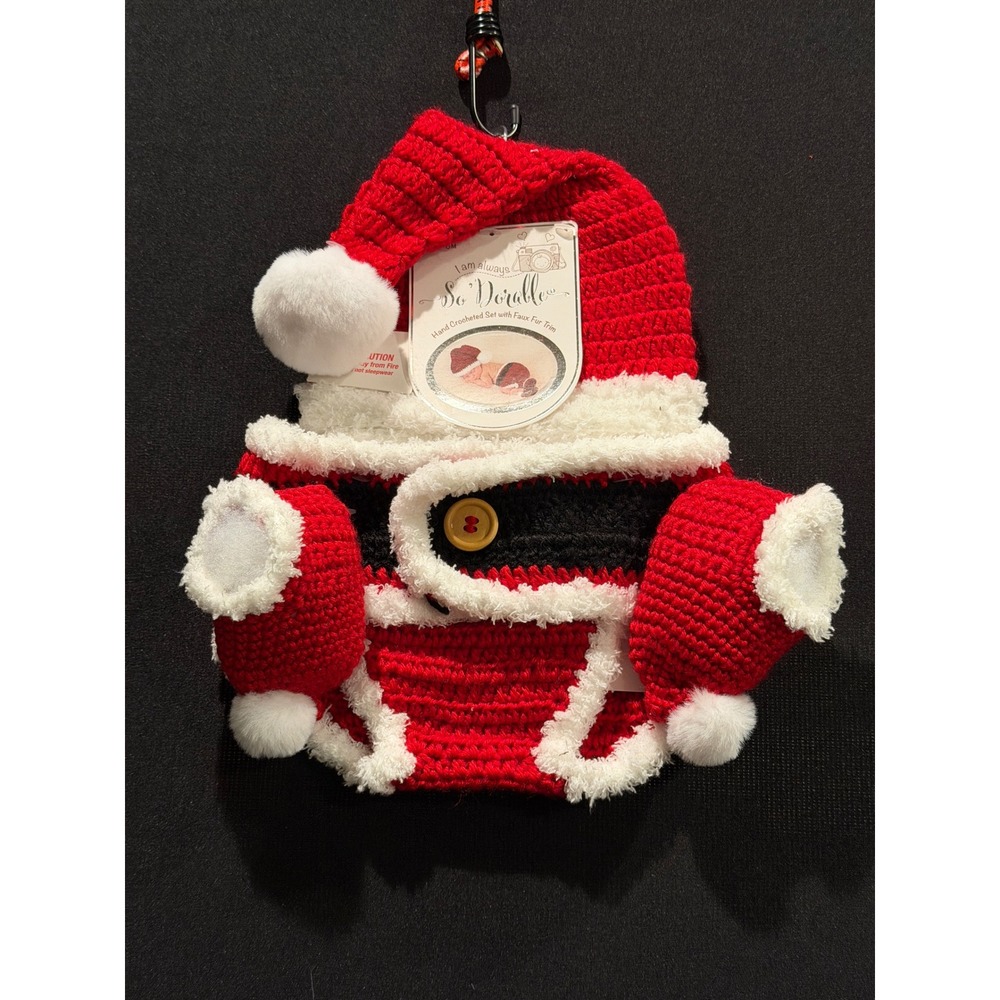 Dorable Baby Santa Hand Crocheted Photo Prop Set Hat Diaper Cover Booties 0-6M
